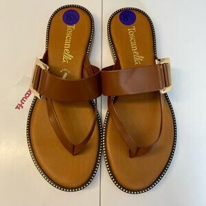 NWT Toscanella Brown Leather Sandals with Gold Hardware - 8.5